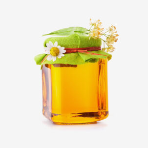 Sweet Honey Jar Surrounded Spring Acacia Blossoms